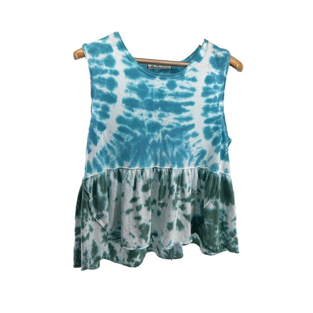 We The Free Top Womens Medium Blue Green Tie Dye Teal Waters Peplum Anytime Tank